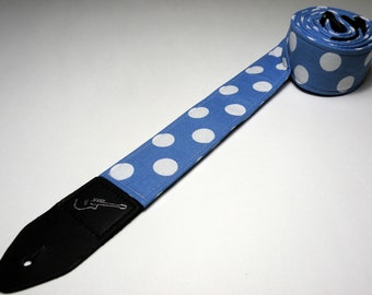 Blue & White POLKA DOT Handmade Double Padded Guitar Strap