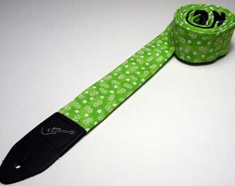 DAISY PATCH Guitar Strap - Green with White Daisies - Cute - Womens - Girls - Flowers - Handmade