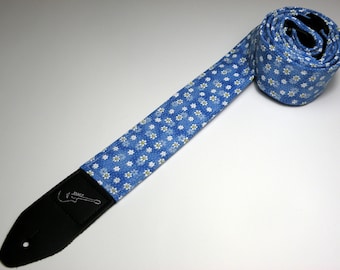 DAISY PATCH Guitar Strap - Blue with White Daisies - Cute - Womens - Girls - Flowers - Handmade