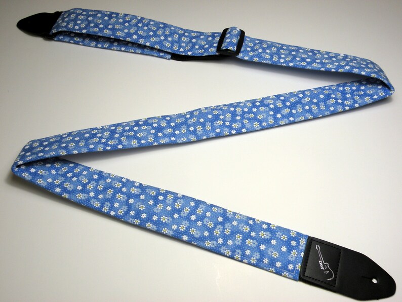 DAISY PATCH Guitar Strap Blue with White Daisies Cute Womens Girls Flowers Handmade image 3