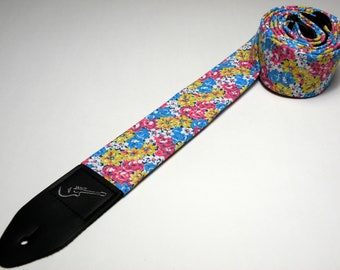 Flower Bouquet Guitar Strap - Bright Blossoms - Womens - Girls - Double Padded - Handmade