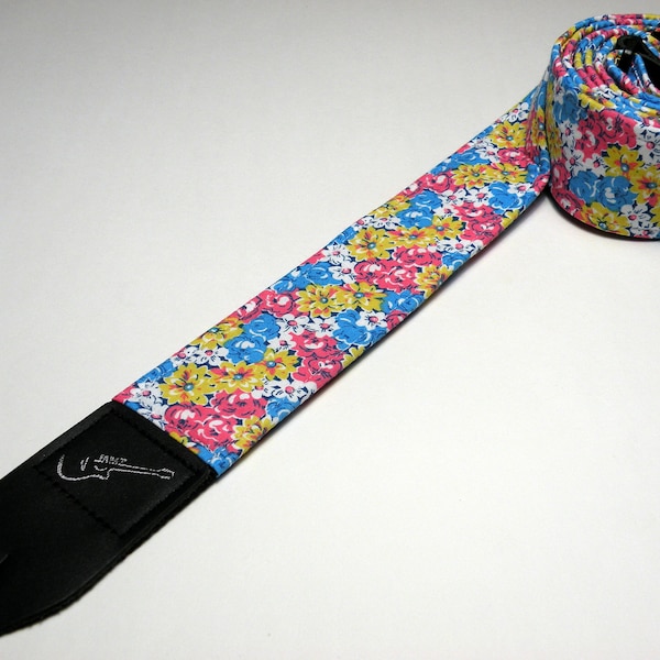 Flower Bouquet Guitar Strap - Bright Blossoms - Womens - Girls - Double Padded - Handmade