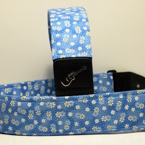 DAISY PATCH Guitar Strap Blue with White Daisies Cute Womens Girls Flowers Handmade image 2