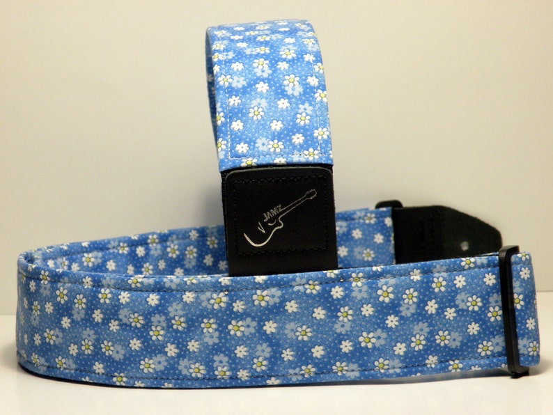 DAISY PATCH Guitar Strap Blue with White Daisies Cute Womens Girls Flowers Handmade image 2