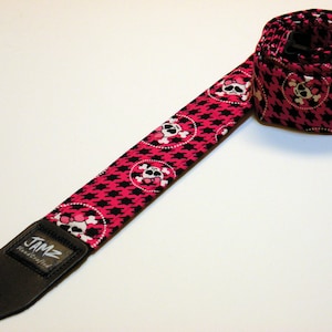 HOUNDS TOOTH SUPREME Handmade Guitar Strap Hot Pink Punk Rock Skull & Crossbones image 1