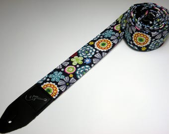 Moonflower Guitar Strap - Funky Flowers - Acoustic, Electric, or Bass Guitars