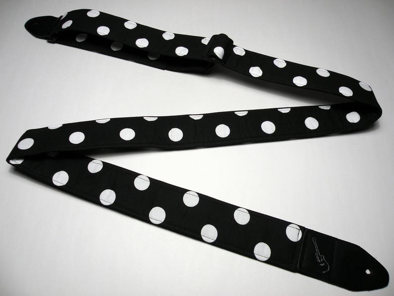 Black and white polka dot guitar strap Classic Vintage Retro Handmade image 3