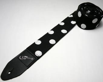 Black and white polka dot guitar strap - Classic - Vintage - Retro - Handmade