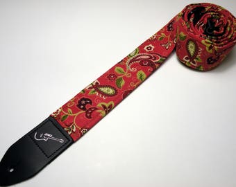 Coral Paisley Guitar Strap-Comfortable-Earth Tones-For Acoustic, Bass, and Electric Guitars-Handmade