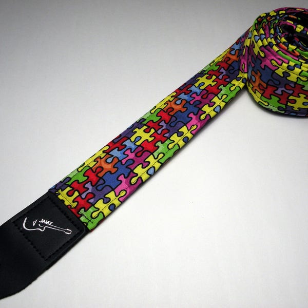 Autism Awareness Guitar Strap - Spectrum - Autism Puzzle - ASD - Fits Full and Junior Sized Guitars - Handmade