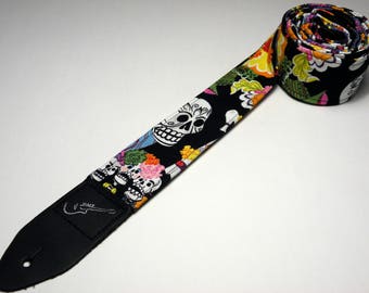 DEAD MAN'S PARTY Handmade Double Padded Guitar Strap - Calaca - Skeletons - Dia de los Muertos - Day of the Dead