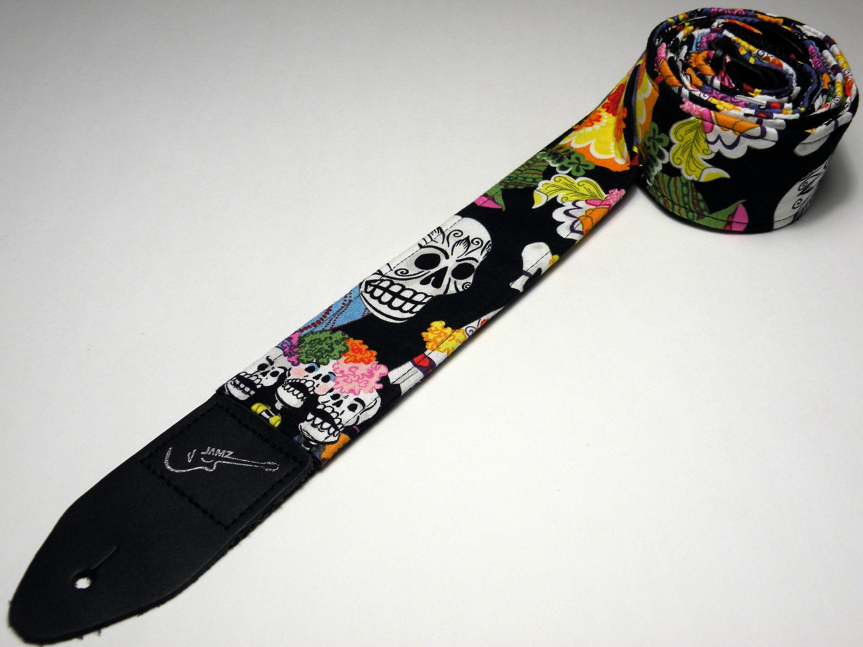 Xtone XG 3106 Nylon Guitar Strap Skull With Hair  Black  Red Guitar strap