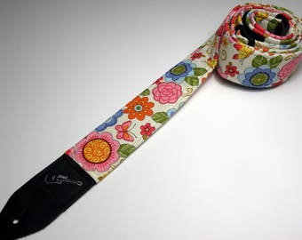 Spring Flower Guitar Strap - Fits Full and Junior Sized Guitars - Cute - Blossoms - Double Padded - Handmade