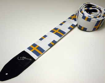 Blue & Yellow Swedish Flag Guitar Strap - Sweden - Gold Nordic Cross - Handmade - Acoustic - Electric - Bass
