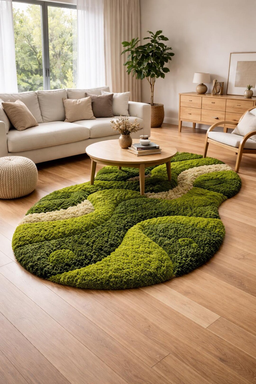 Hand Tufted Moss Rug, Organic Shape Green Ruge Nature Inspired Area Rug ...