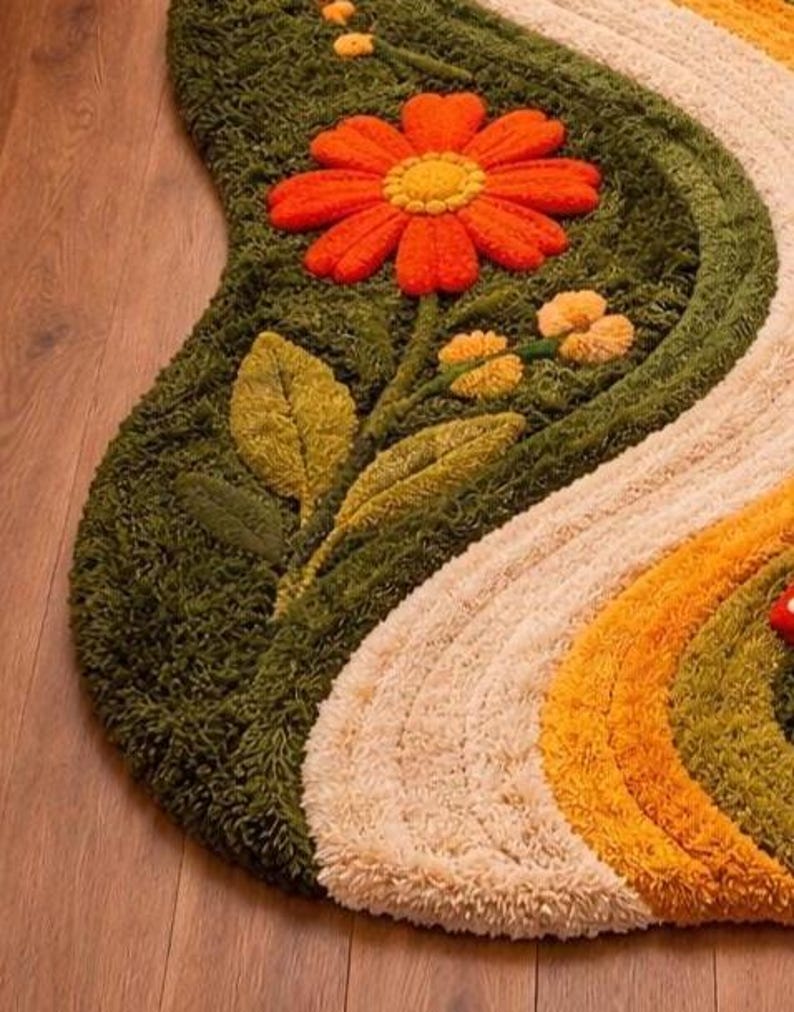 Forest Pathway Rug Hand Tufted Moss Rug Runner, Organic Wavy Shape Rug, Forest Pathway ...