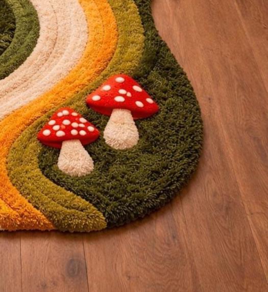 Forest Pathway Rug Hand Tufted Moss Rug Runner, Organic Wavy Shape Rug, Forest Pathway ...
