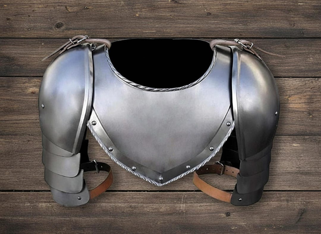 Medieval Steel Pauldrons With Gorget - 18 Gauge Armor, LARP Reenactment ...