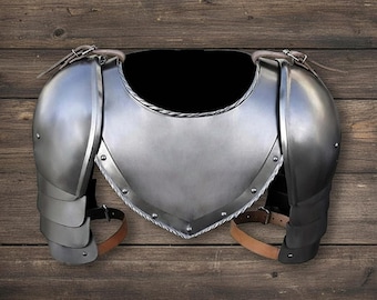 Medieval Steel Pauldrons with Gorget - 18 Gauge Armor, LARP Reenactment