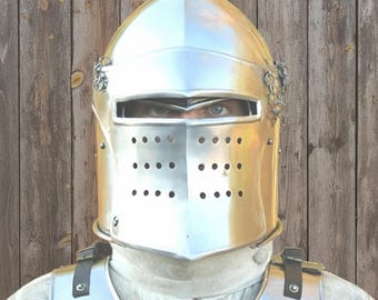 Medieval Barbute Helmet |  Barbuta Reenactment Helmet |  With Stand For Cosplay And Costumes