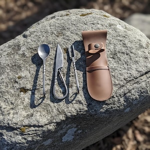 Handmade BBQ Chef Cutlery Set – Forged Iron Knives with Leather Cover