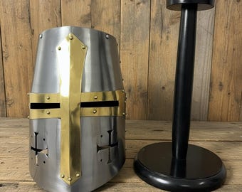 Special Edition Templar Warrior Helmet: Crusader Helmet with Free Display Stand