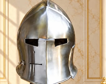 Medieval Barbute Helmet : fully wearable helmet for Role Play with Free Display Stand
