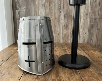 Templar Crusader Helmet with Free Display Stand :  Knight helmet , Gift for Him