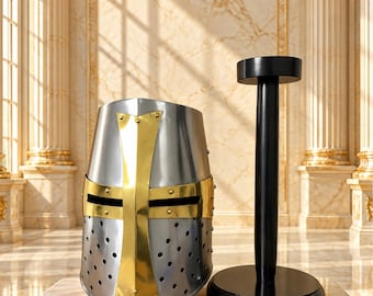 Medieval Crusader Helmet : Templar Warrior Helmet Helm with Free Display Stand