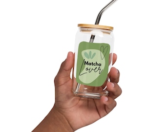 Glass | Drinking glass | Matcha glass | Matcha lover | with lid & straw