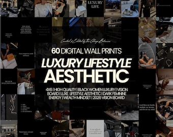 60 STKS Melanine Black Girl Luxury Lifestyle Esthetische muurcollage | 2026 Luxe Vision Board-set | Donkere humeurige muurkunst | Digitale download