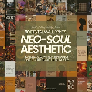 60 PCS Melanin Neo-Soul Aesthetic | 90s R&B Poetry Aesthetic Wall Collage Kit | Boho Wall Art | Black Girl Luxury Home Decor (DIGITAL ONLY)