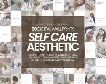 60 STKS Melanine Black Girl Self Care Esthetische muurcollage | 2026 Clean Girl Aesthetic Vision Board | Wellness luxe | Digitale download