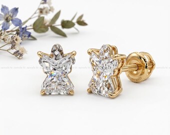 Angel Diamond Stud Earrings 14K Gold | IGI Certified Lab Grown | Protection Fine Jewelry Gift