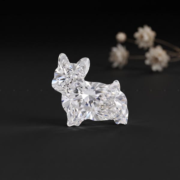 French Bulldog Lab Grown Diamond, Frenchie Shaped Custom Dog Diamond for Jewelry, Animal Shape Pet Jewelry