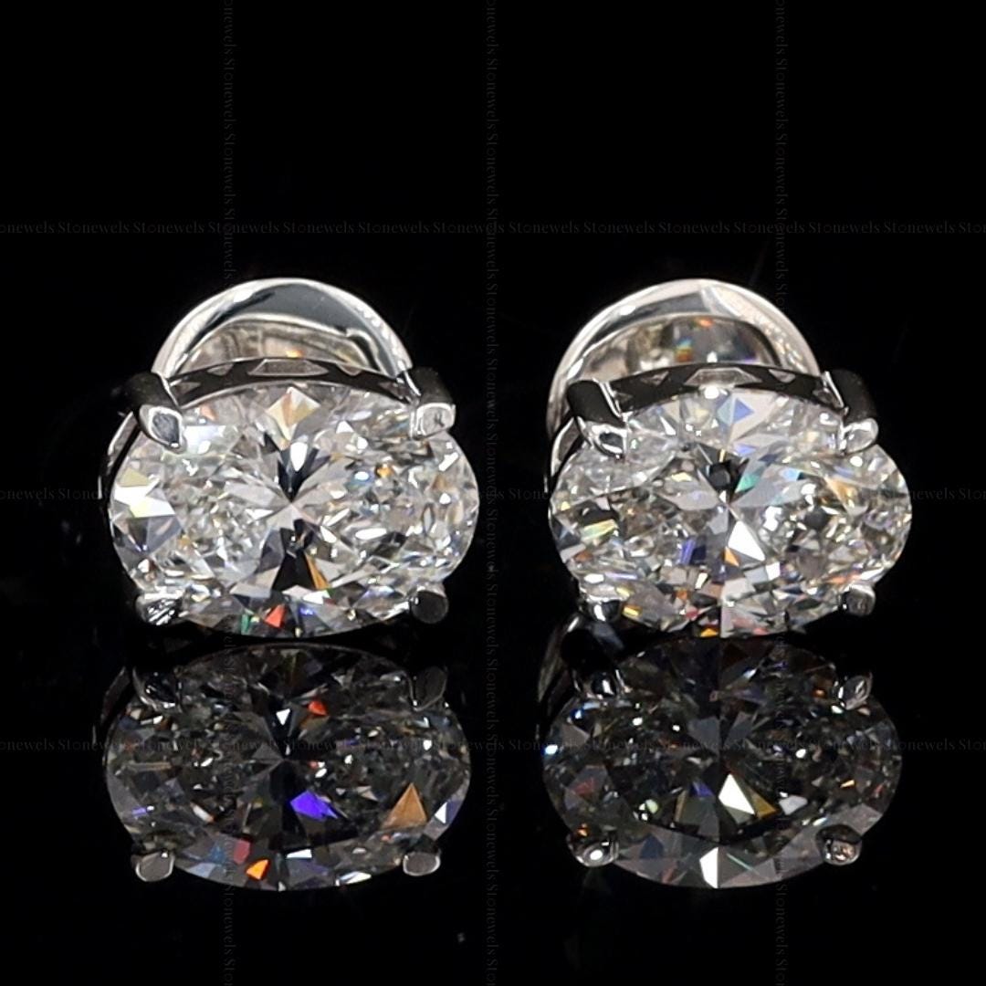 Oval Cut Diamond Stud Earrings in Gold or Silver • DEF VVS-VS ...