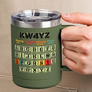 Personalisierter Ham Radio-Kaffeebecher - Phonetisches Alphabet, Morsecode