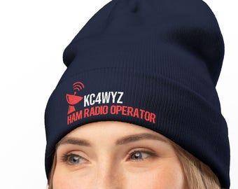 Custom Embroidered Ham Radio Beanie, Personalized Operator Knit Cap