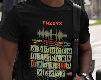 T-shirt radio amateur personnalisé : indicatif d'appel, alphabet phonétique, code morse