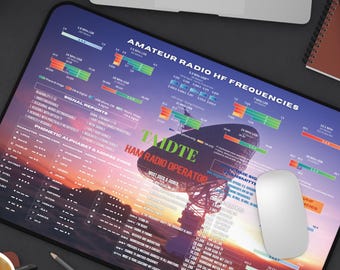 Ham Radio Operating Desk Plan for POTA, Amateur Radio Bands Reference Mat, UHF VHF Frequency Range Chart, Q codes, Morse Code Mouse Pad Gift