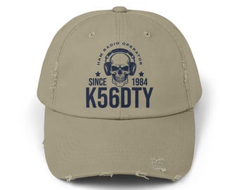 Ham Radio Hats - Bone Skull Distressed Unisex Shack Cap - Personalized Gift for Men