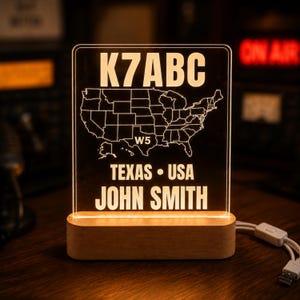 Lámpara LED personalizada para radioaficionados, luz de escritorio con indicativo personalizado, regalo para radioaficionados.