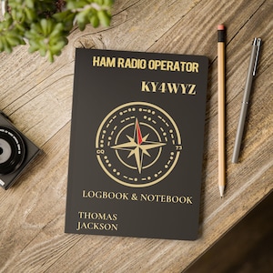 Custom Call Sign Ham Radio Logbook, Amateur Radio Log Book, QSO Journal with HF Reference Chart, Morse Code Message Journal for POTA