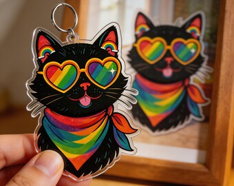 Llavero para amantes de los gatos, arcoíris, regalo de cumpleaños, llavero fotográfico, adorno magnético