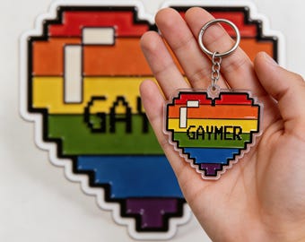 Llavero con foto de regalo para gamers LGBTQ LGBTQ Pixel Heart Imán