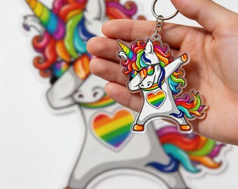 Llavero de unicornio arcoíris orgullo lindo dab regalo para niños llavero con foto adorno imán