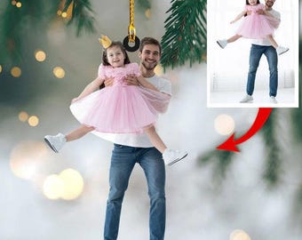 Custom Photo Father And Daughter Christmas Ornament for Family Tree Hanging Decor Acrylic Ornament, Holiday Tree Decoration, Keepsake Gift