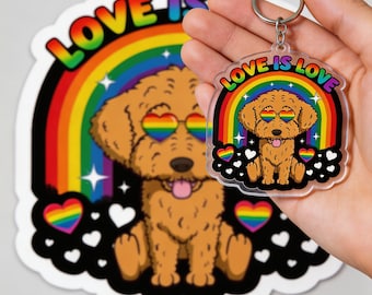 El amor es amor Orgullo canino Mascota Arcoíris Retro Regalo LGBTQ Llavero Adorno Imán