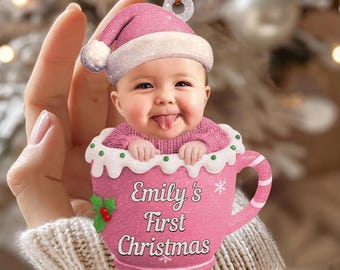 2D Flat Effect Baby Photo First Christmas - Acrylic Ornament, Holiday Tree Decoration, Keepsake Gift