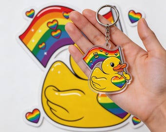 Accesorio LGBTQ de pato arcoíris, lindo kawaii, regalo de cumpleaños, llavero con foto, adorno magnético